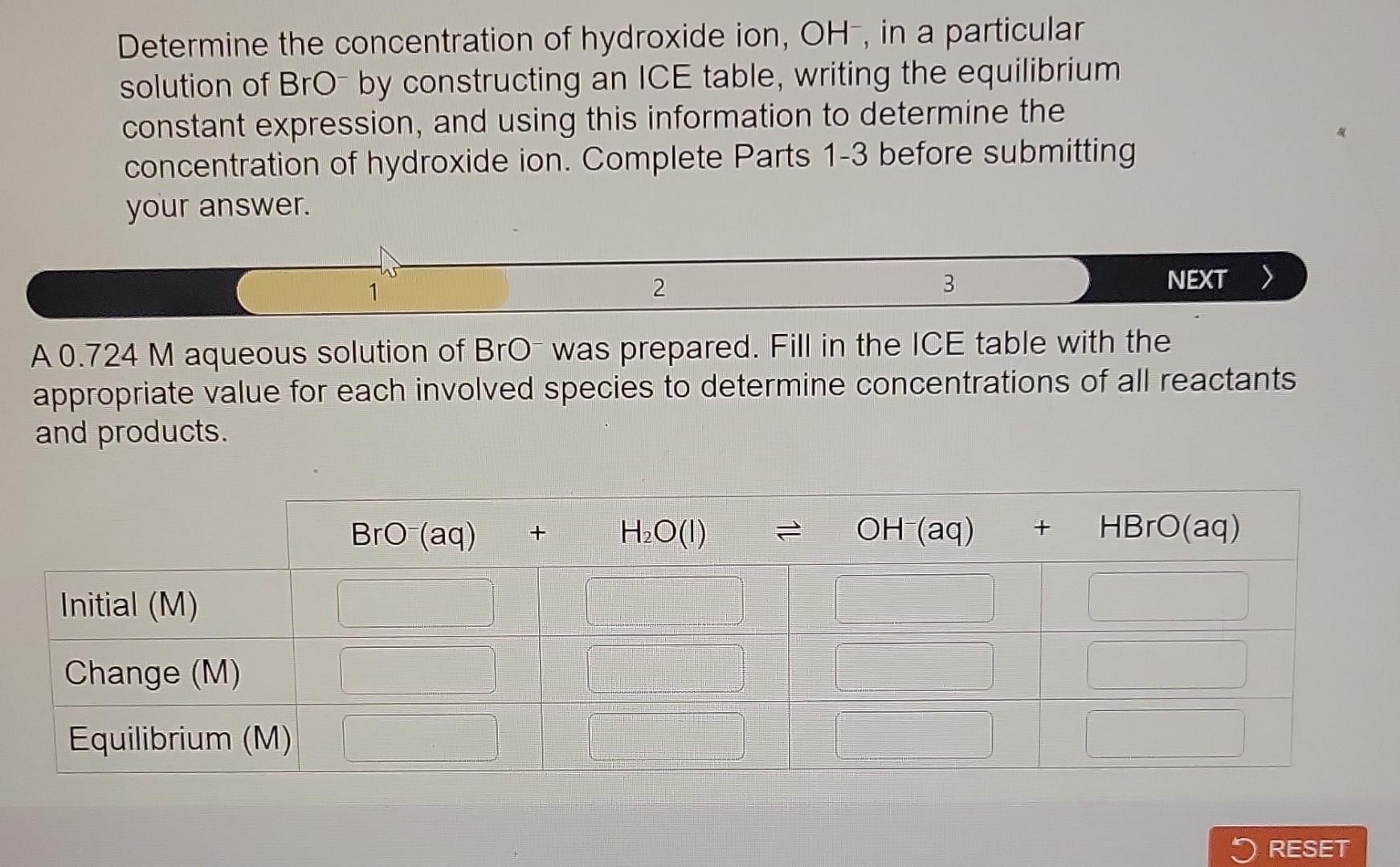 Solved Determine the concentration of hydroxide ion, OH−, in