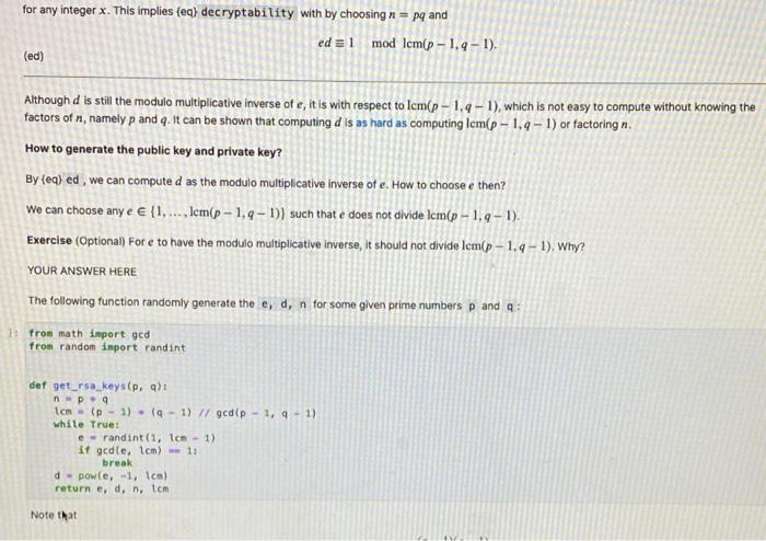 RSA Algorithm How to encrypt/decrypt? The encryption | Chegg.com