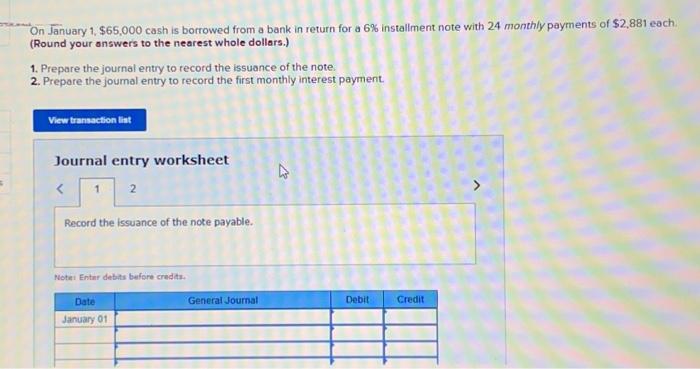 Solved KENAL S On January 1, $65,000 Cash Is Borrowed From A | Chegg.com