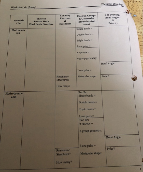 Solved: Chemical Bonding Worksheet 6a (Intro) Electron Gro... | Chegg.com