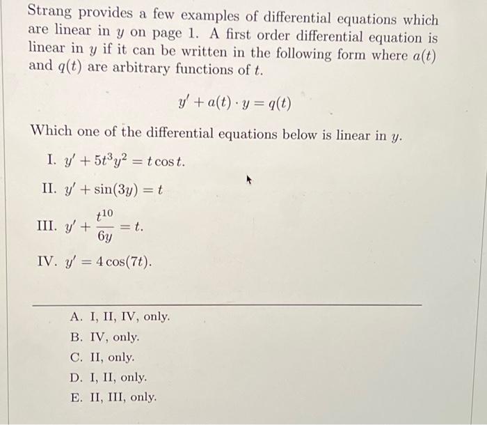 Solved Strang provides a few examples of differential