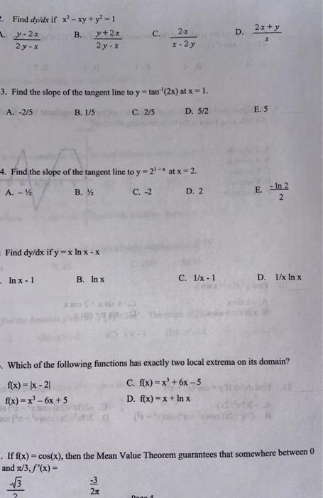 Solved 2 Find Dy Dx If X Xy Y 1 Y 2x B Y 2 2 Y Chegg Com