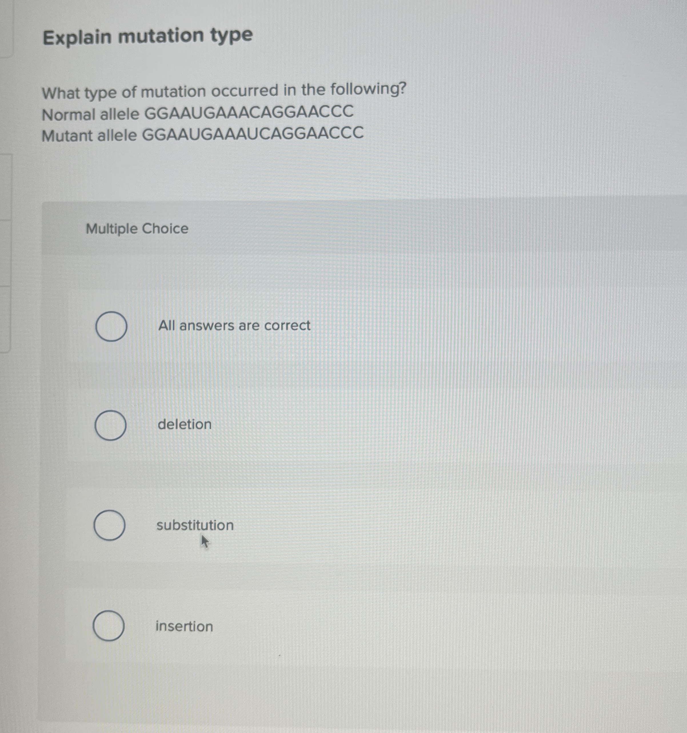 Solved Explain mutation typeWhat type of mutation occurred | Chegg.com