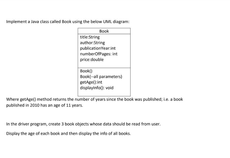 Solved Implement a Java class called Book using the below | Chegg.com
