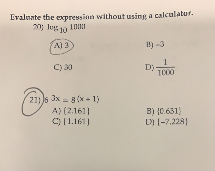 Solved Evaluate without using calcular.to (3 1) logg, 3