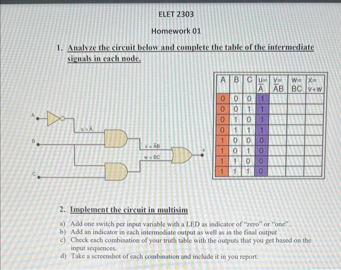 Solved 1. Analyze the circuit below and complete the table | Chegg.com