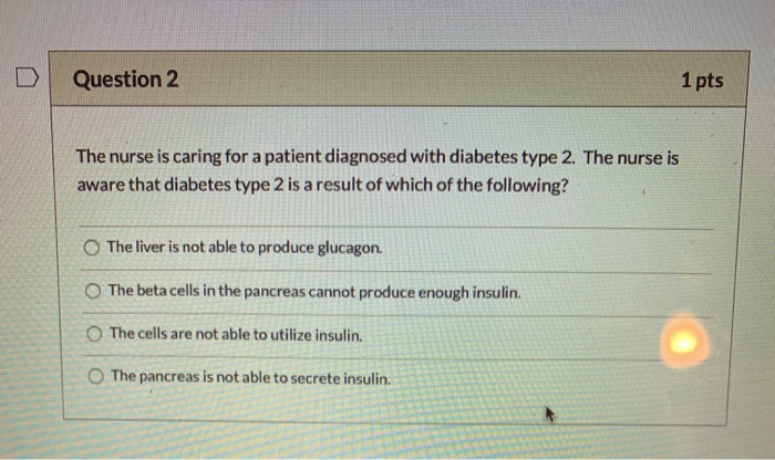 Solved D Question 2 1 pts The nurse is caring for a patient | Chegg.com