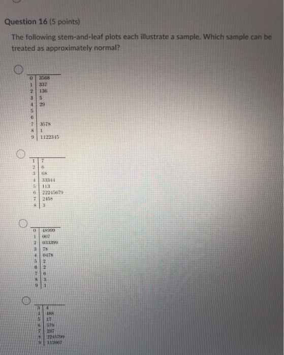 Solved Question 16 (5 points) The following stem-and-leaf | Chegg.com