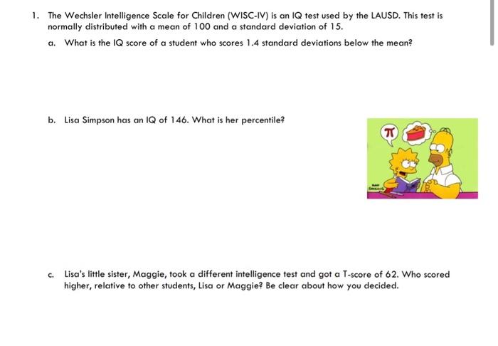 Solved The Wechsler Intelligence Scale for Children | Chegg.com