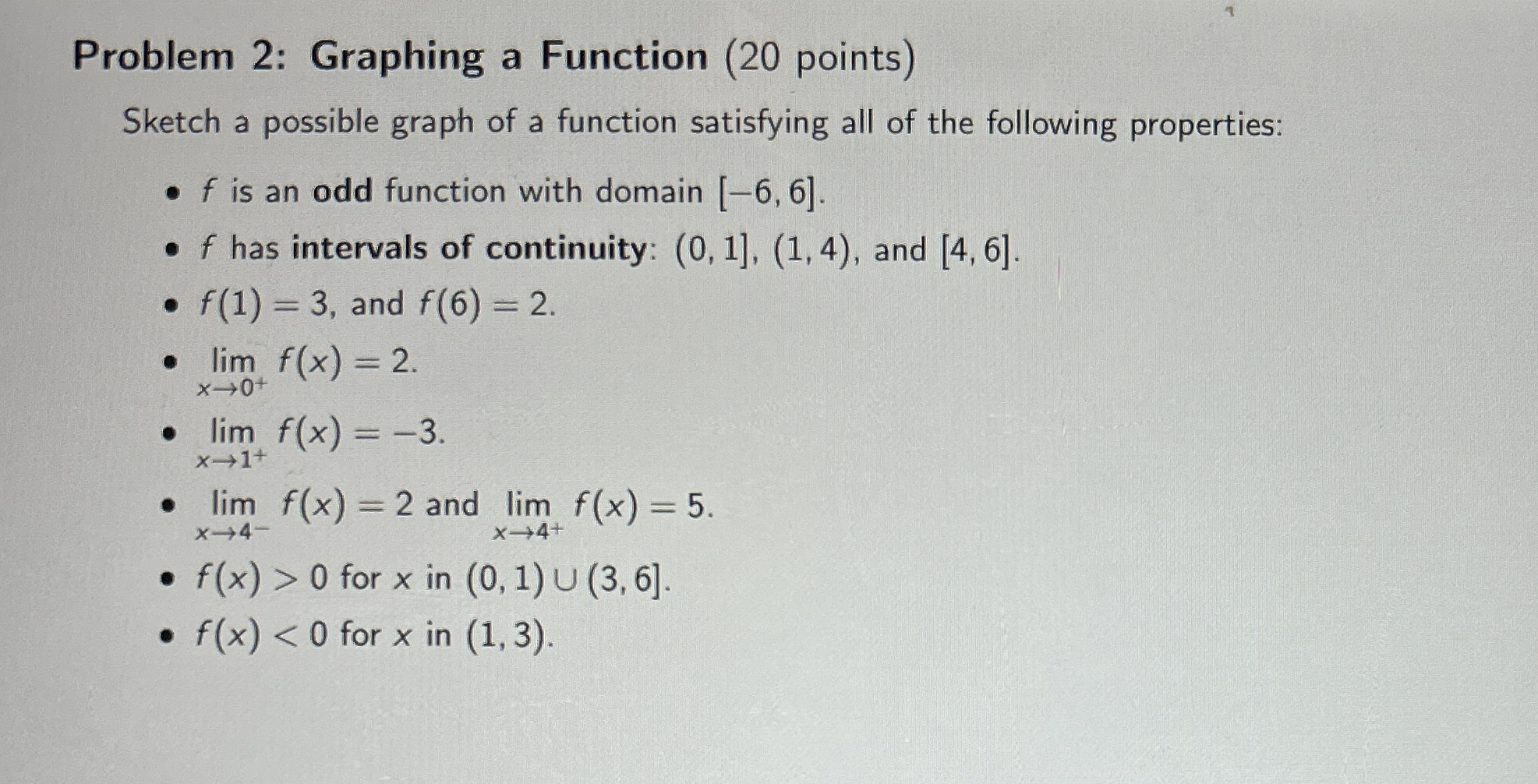 Solved Problem 2: Graphing a Function (20 ﻿points)Sketch a | Chegg.com