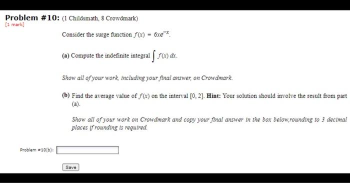 Solved Problem #10: (1 Childsmath, 8 Crowdmark) (1 mark] | Chegg.com