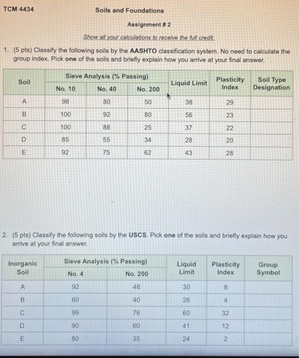 Solved 1. (5 pts) Classify the following soils by the AASHTO