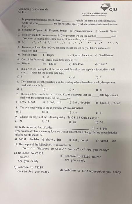 Solved 2. To insert multiple lines eomument in C++ program | Chegg.com