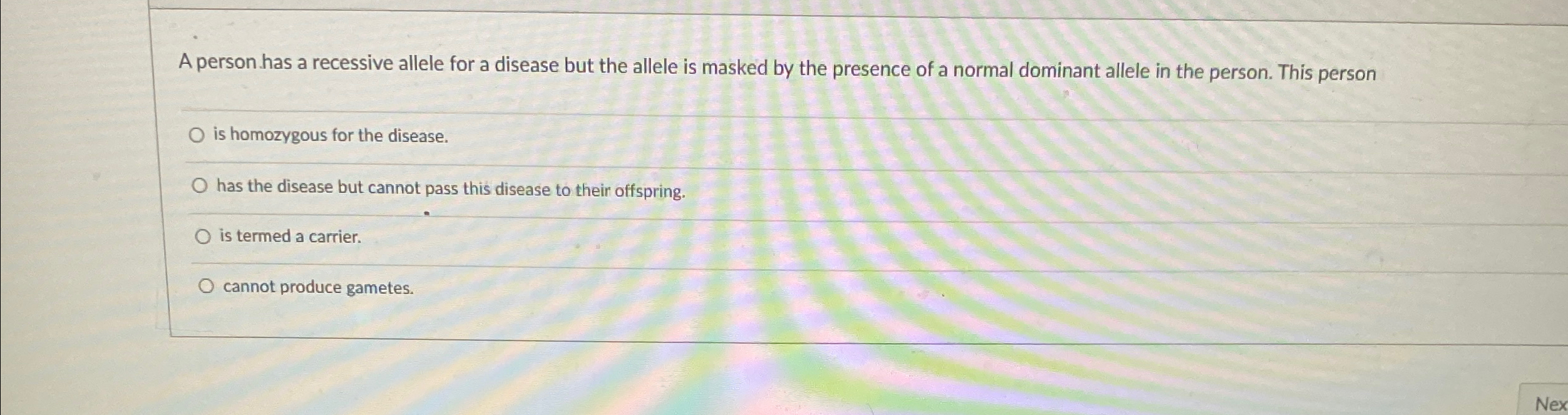 Solved A person has a recessive allele for a disease but the | Chegg.com