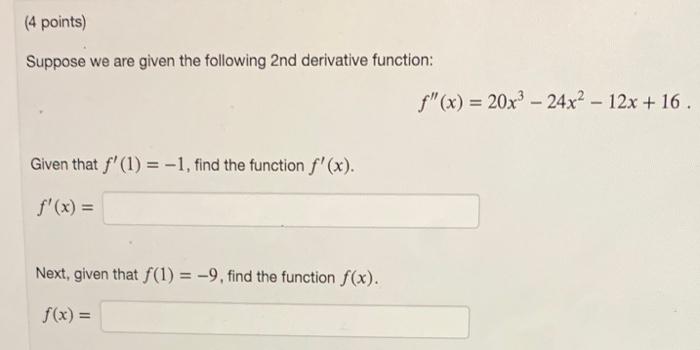 Solved (4 Points) Suppose We Are Given The Following 2nd | Chegg.com ...