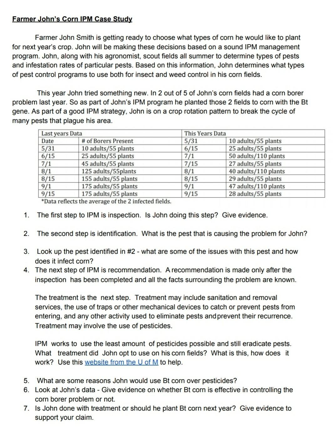 farmer john's corn ipm case study answer key