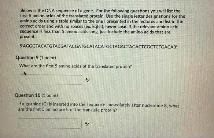 Solved Below Is The DNA Sequence Of A Gene. For The | Chegg.com