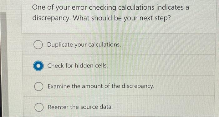 Solved One of your error checking calculations indicates a | Chegg.com