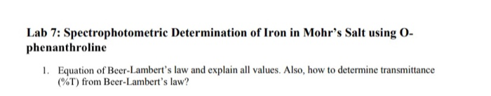 Solved Lab 7: Spectrophotometric Determination Of Iron In | Chegg.com