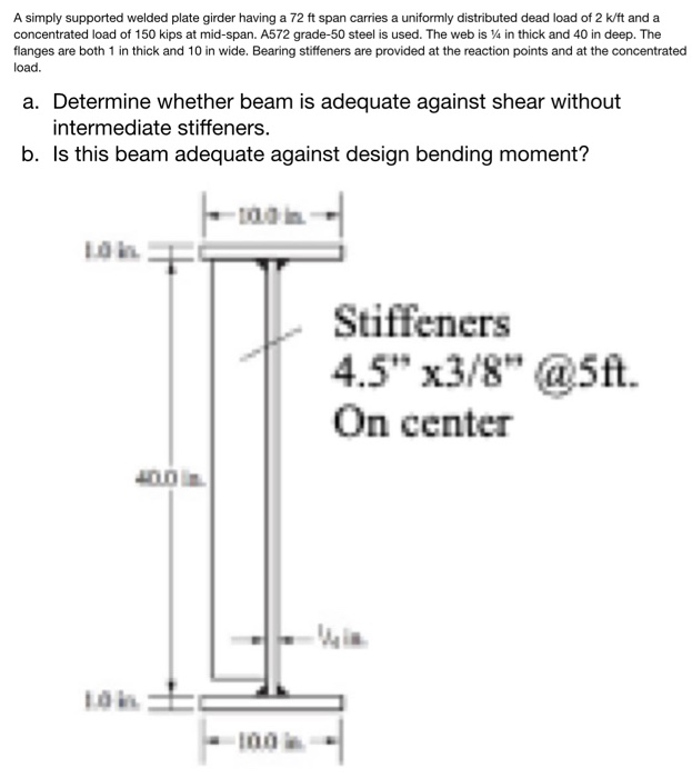 Solved A simply supported welded plate girder having a 72 ft | Chegg.com