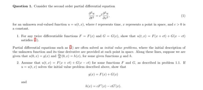 Solved Question 1. Consider the second order partial | Chegg.com