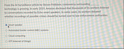 Solved From the Al Surveillance article by Steven Feldstein, | Chegg.com