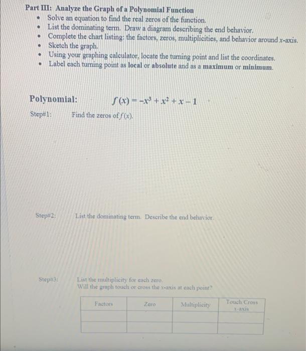 Solved Part III: Analyze the Graph of a Polynomial Function | Chegg.com