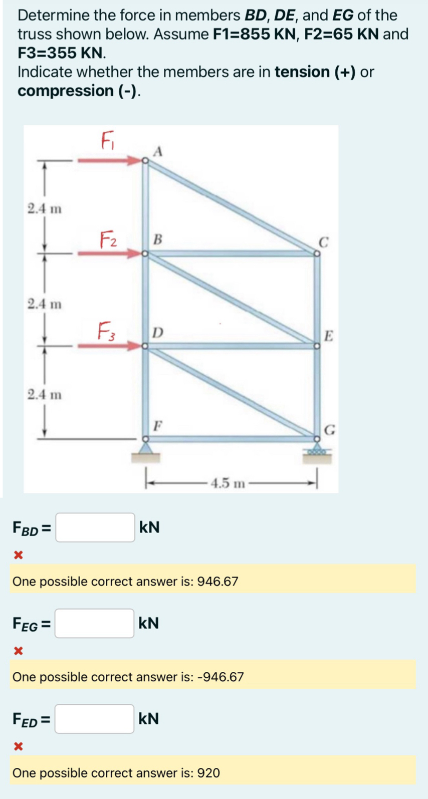 Solved Determine the force in members BD,DE, ﻿and EG ﻿of the | Chegg.com