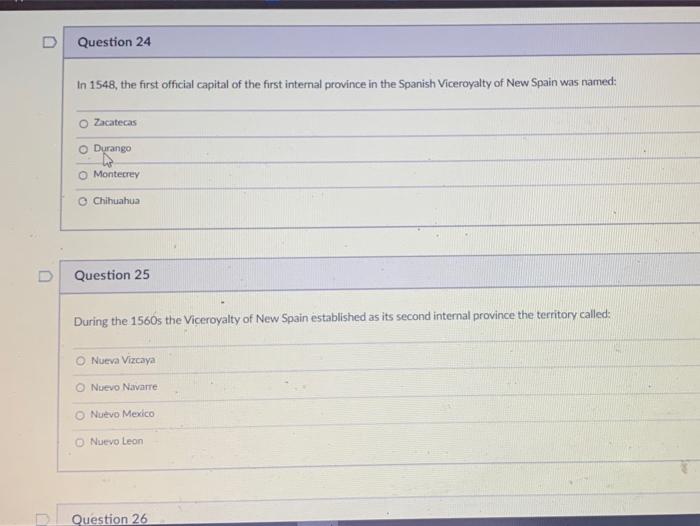 Solved Question 24 In 1548 The First Official Capital Of Chegg Com