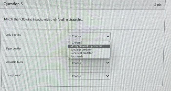 Solved Match the following insects with their feeding | Chegg.com