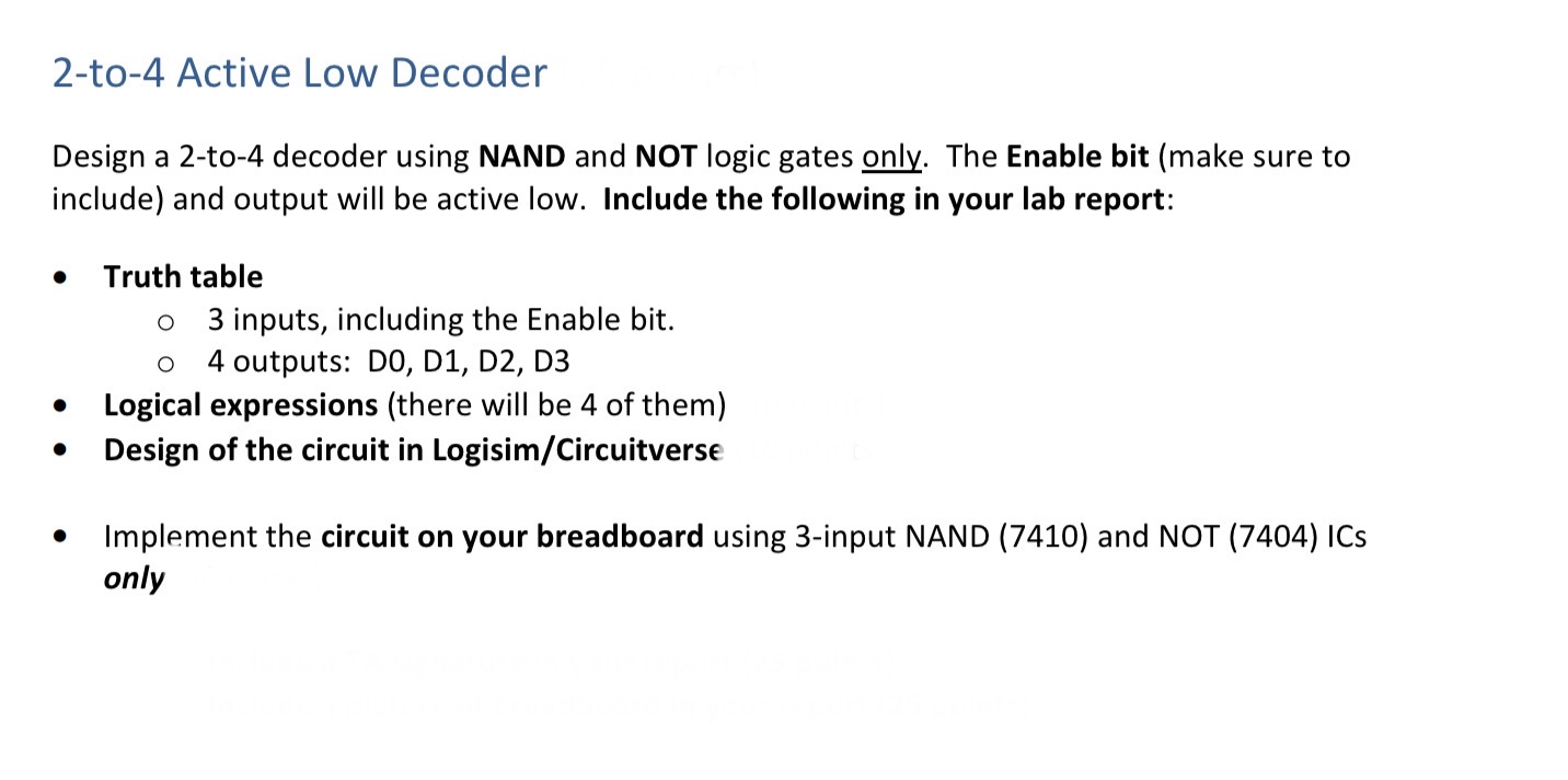 Solved 2-to-4 ﻿Active Low DecoderDesign a 2-to-4 ﻿decoder | Chegg.com