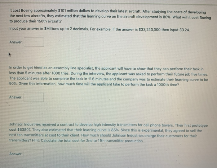 It Cost Boeing Approximately $101 Million Dollars To | Chegg.com