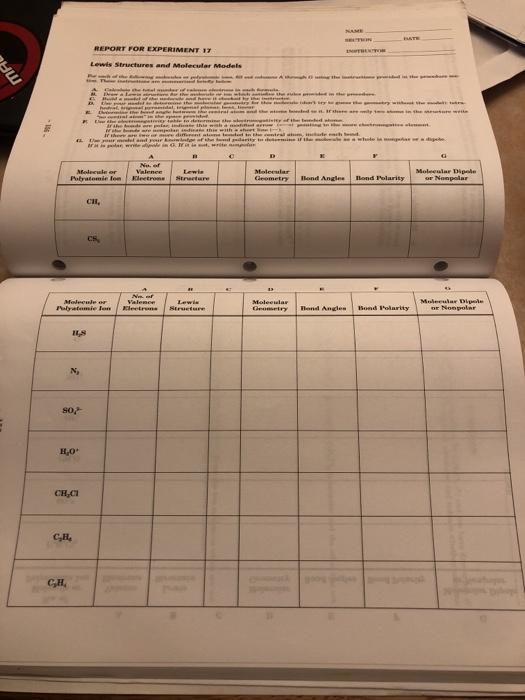 report for experiment 17 lewis structures