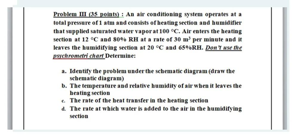 Solved Problem III (35 points) : An air conditioning system | Chegg.com