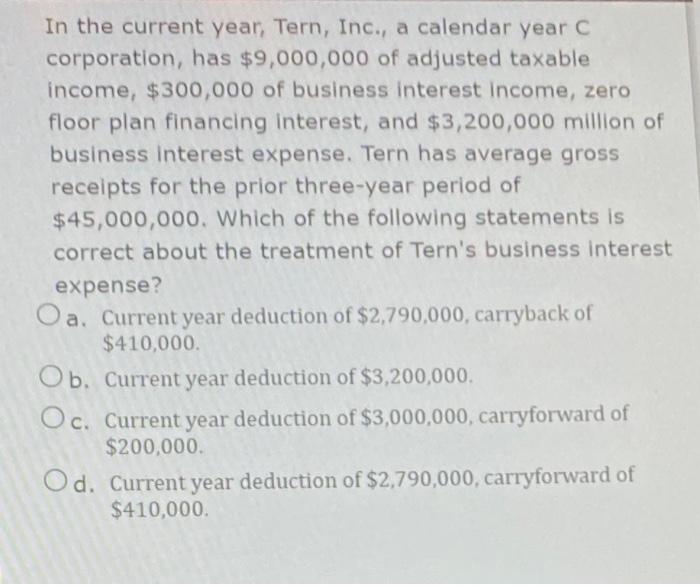 Solved In the current year, Tern, Inc., a calendar year C