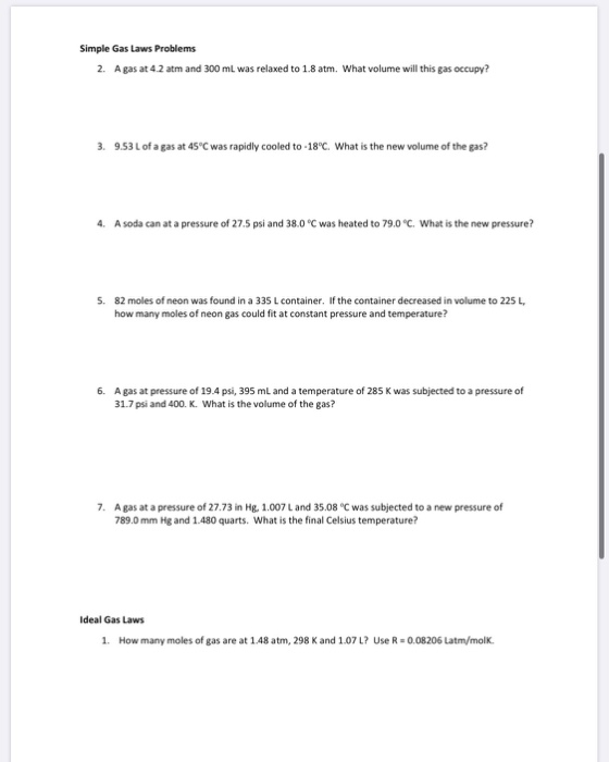 Solved Name Lab Problem Set 11 Gases Directions Solve Chegg Com