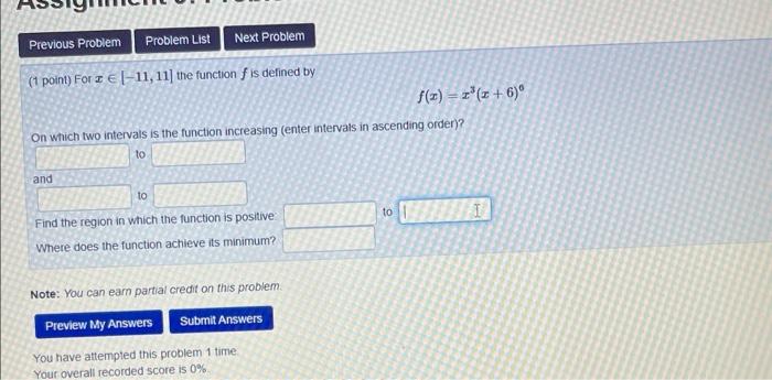Solved (1 point) For x∈[−11,11] the function f is defined by | Chegg.com