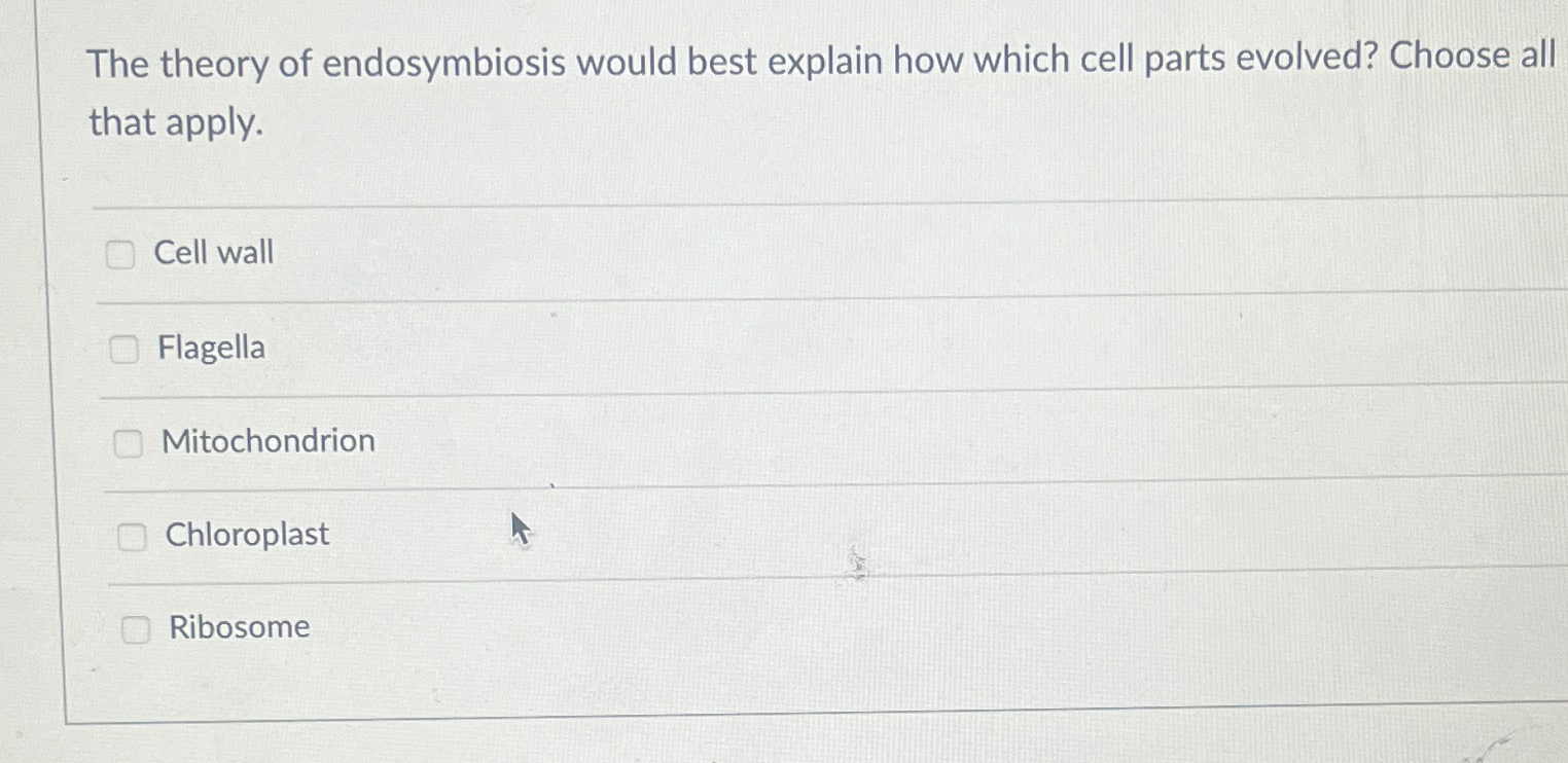 Solved The theory of endosymbiosis would best explain how | Chegg.com