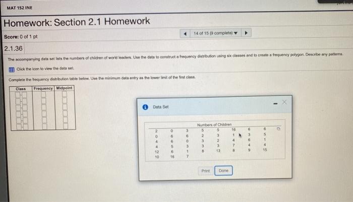 Solved MAT 152 INE Homework: Section 2.1 Homework Score: 0 | Chegg.com