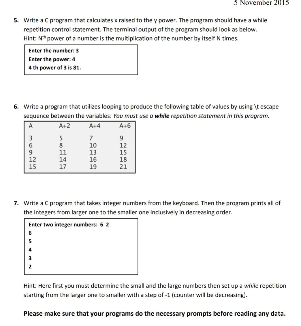 Solved 5 November 2015 5. Write a C program that calculates | Chegg.com