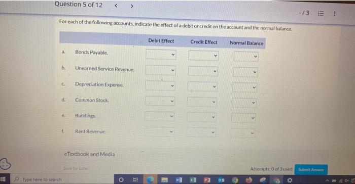 Solved For each of the following accounts, indicate the | Chegg.com