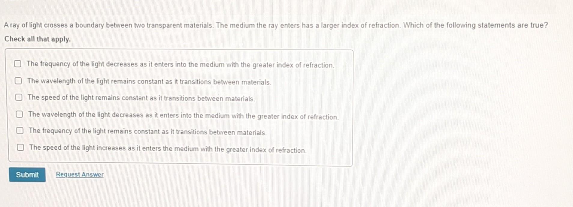 Solved A ray of light crosses a boundary between two | Chegg.com