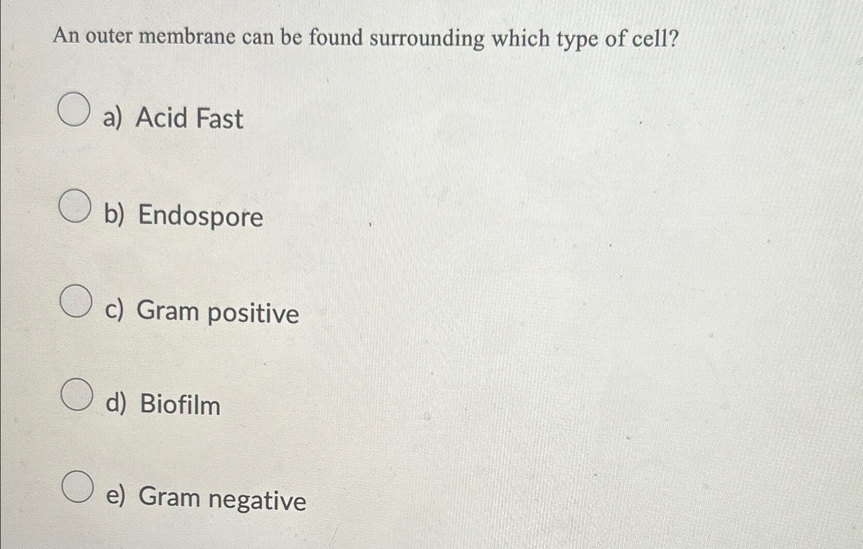 Solved An Outer Membrane Can Be Found Surrounding Which Type | Chegg.com