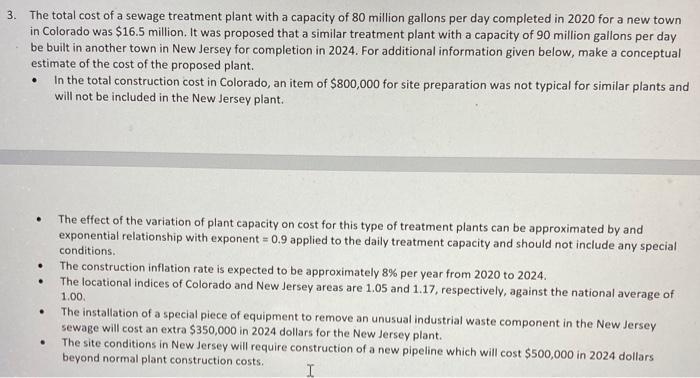 The total cost of a sewage treatment plant with a capacity of 80 million gallons per day completed in 2020 for a new town in 