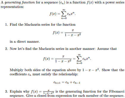 A Generating Function For A Sequence Cn Is A F Chegg Com