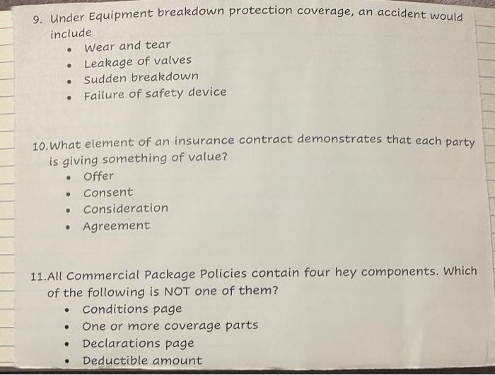 9. Under Equipment breakdown protection coverage, an