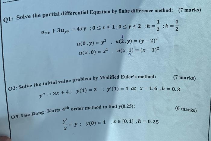 Solved = 1 2 ; 1 2 NI Q1: Solve the partial differential | Chegg.com