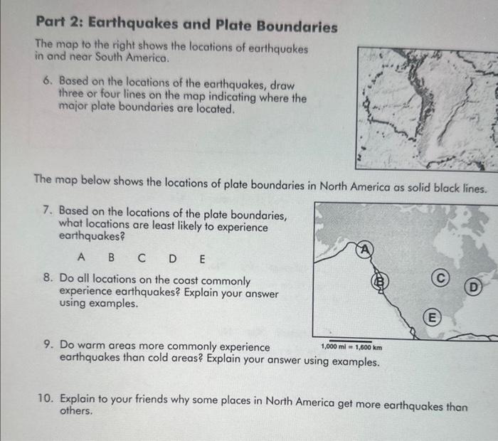 Solved Part 2: Earthquakes And Plate Boundaries The Map To | Chegg.com