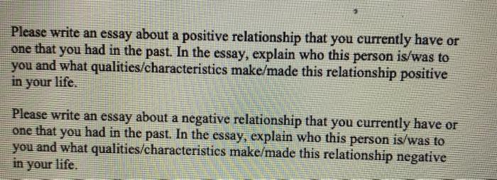 Solved Please Write An Essay About A Positive Relationship Chegg Com