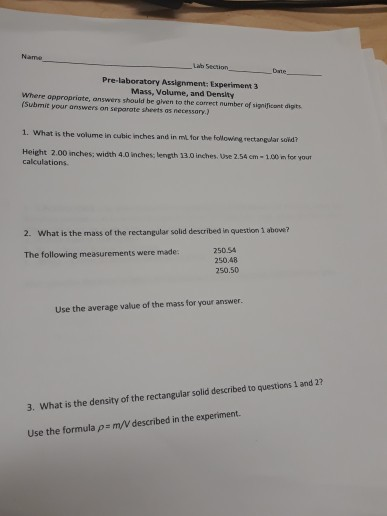 Solved Name wah Section Date Pre-laboratory Assignment: | Chegg.com